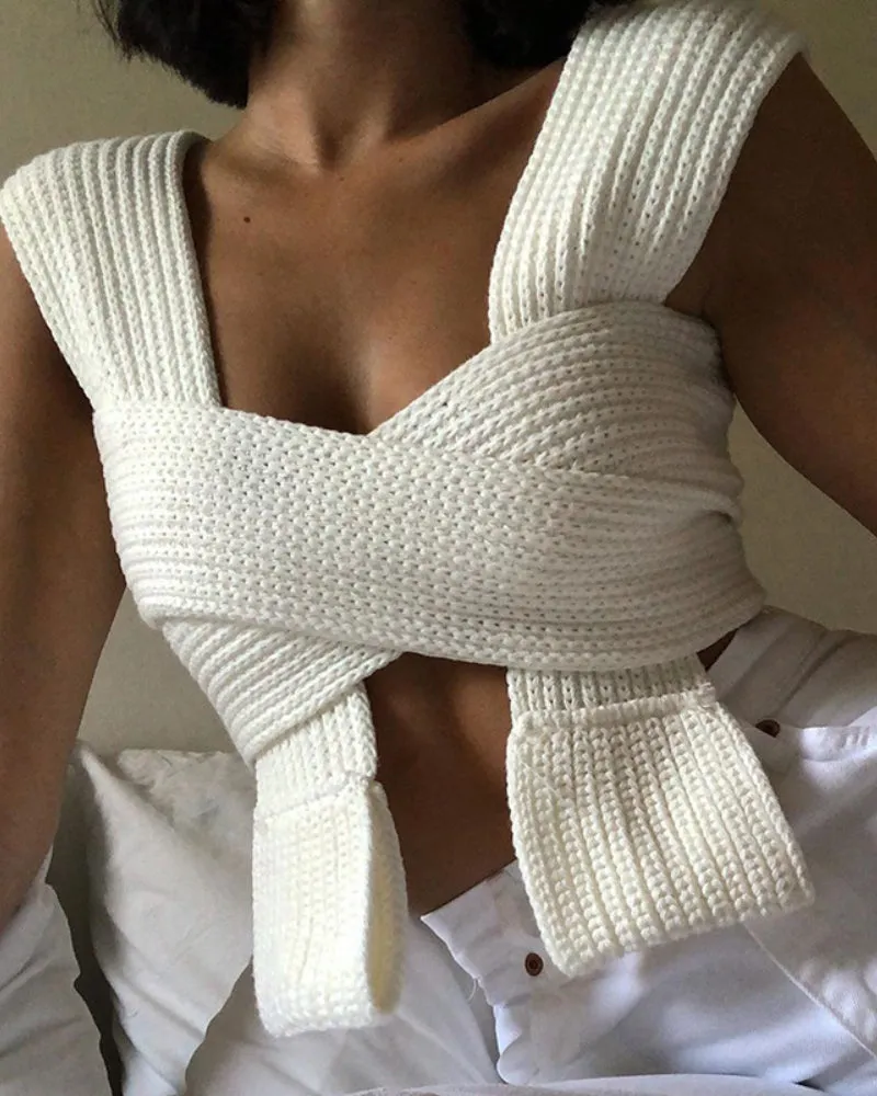 Knit Vest V-neck Camis Crop Tank Tops Sweaters