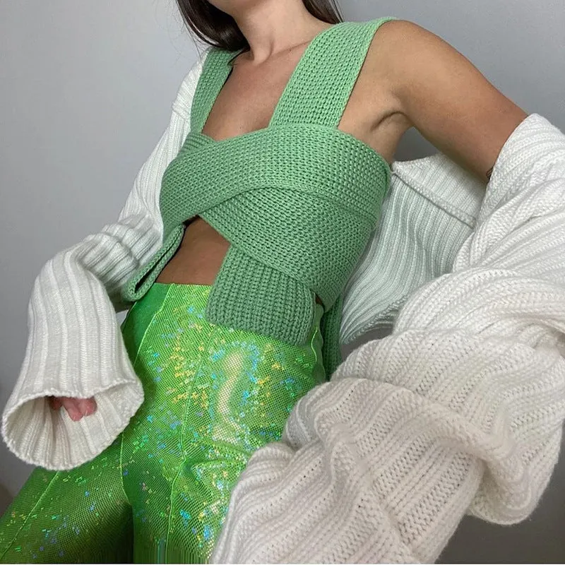 Knit Vest V-neck Camis Crop Tank Tops Sweaters