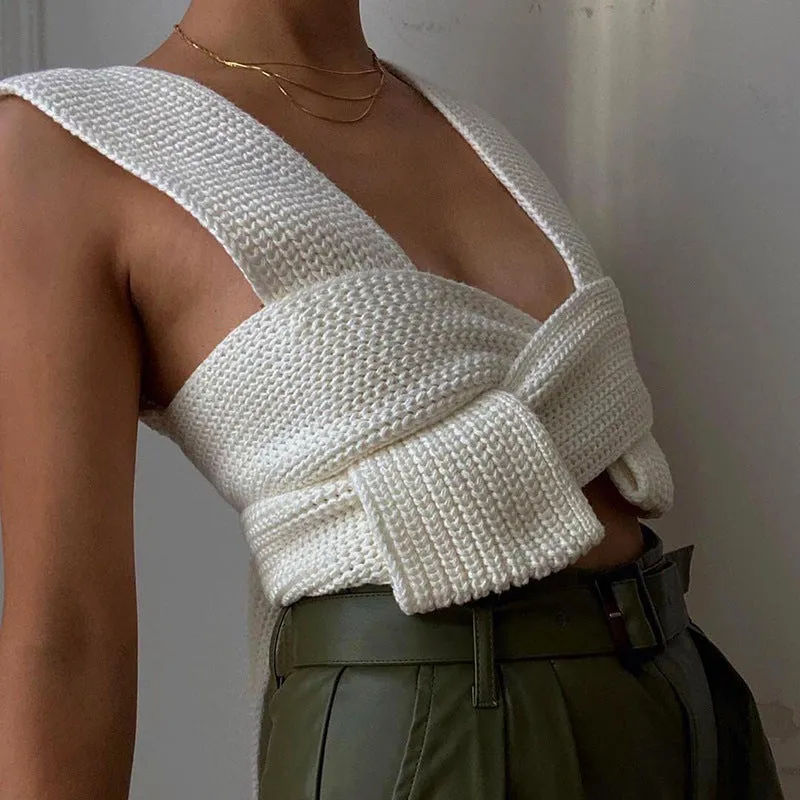 Knit Vest V-neck Camis Crop Tank Tops Sweaters