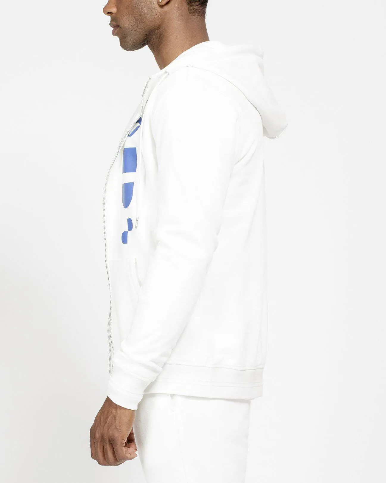 Konus Men's Mock Neck Zip Up Hoodie with Print in White