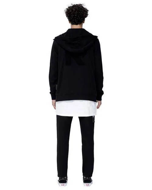 Konus Men's Zip up Hoodie With Chenille Embroidery in Black
