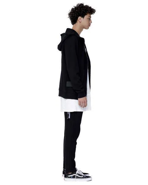 Konus Men's Zip up Hoodie With Chenille Embroidery in Black
