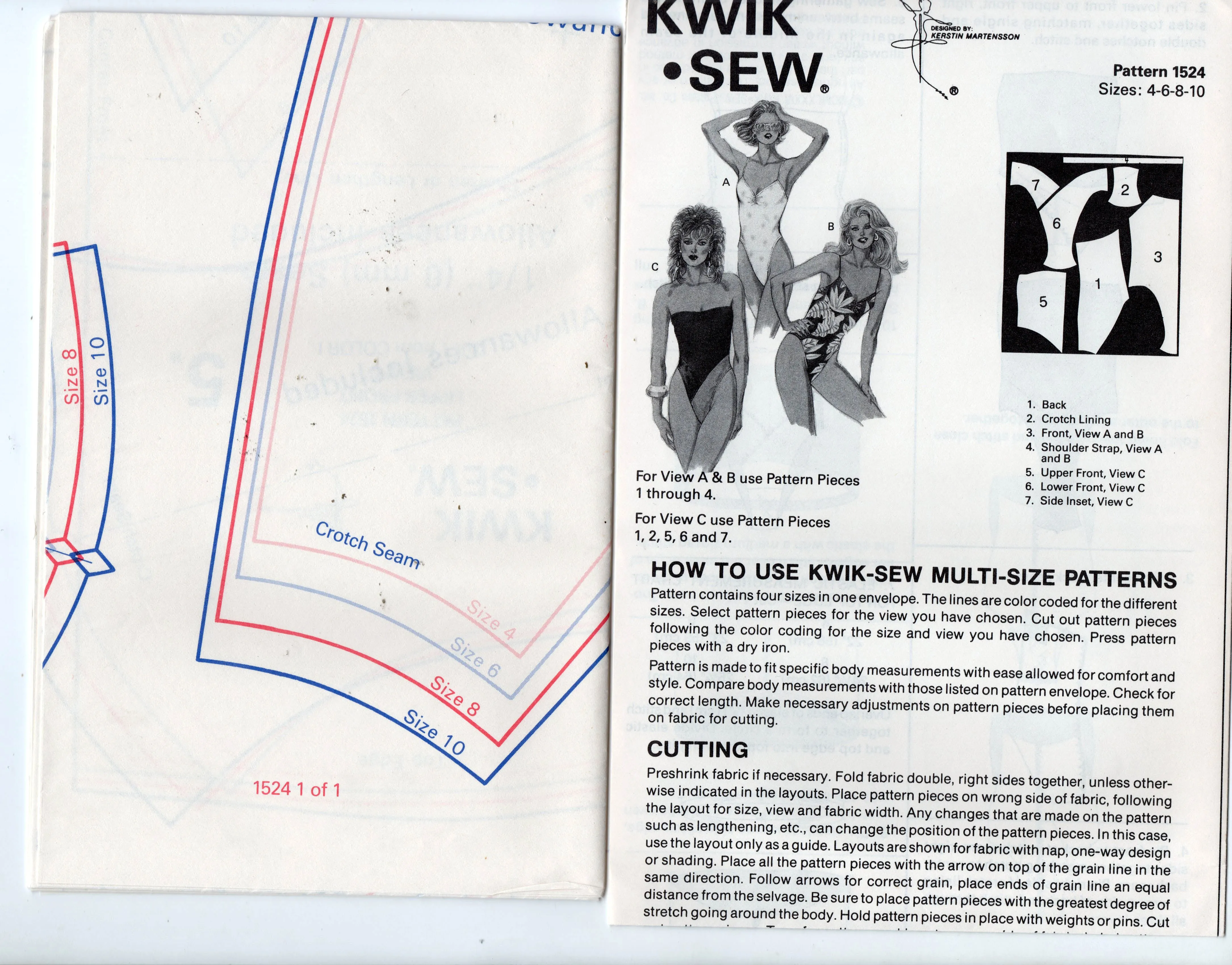 Kwik Sew 1524 & 1525 Womens High Cut Leg Colour Block Stretch Swimsuit or Maillot 1980s Vintage Sewing Pattern Bust 31 - 36 inches UNCUT Factory Folded