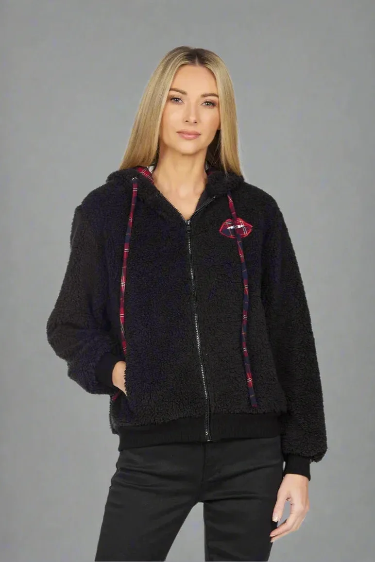 Lauren Moshi Deandra Plaid Lip Sherpa Fleece Jacket