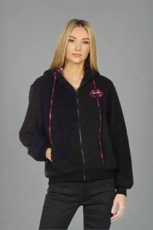 Lauren Moshi Deandra Plaid Lip Sherpa Fleece Jacket