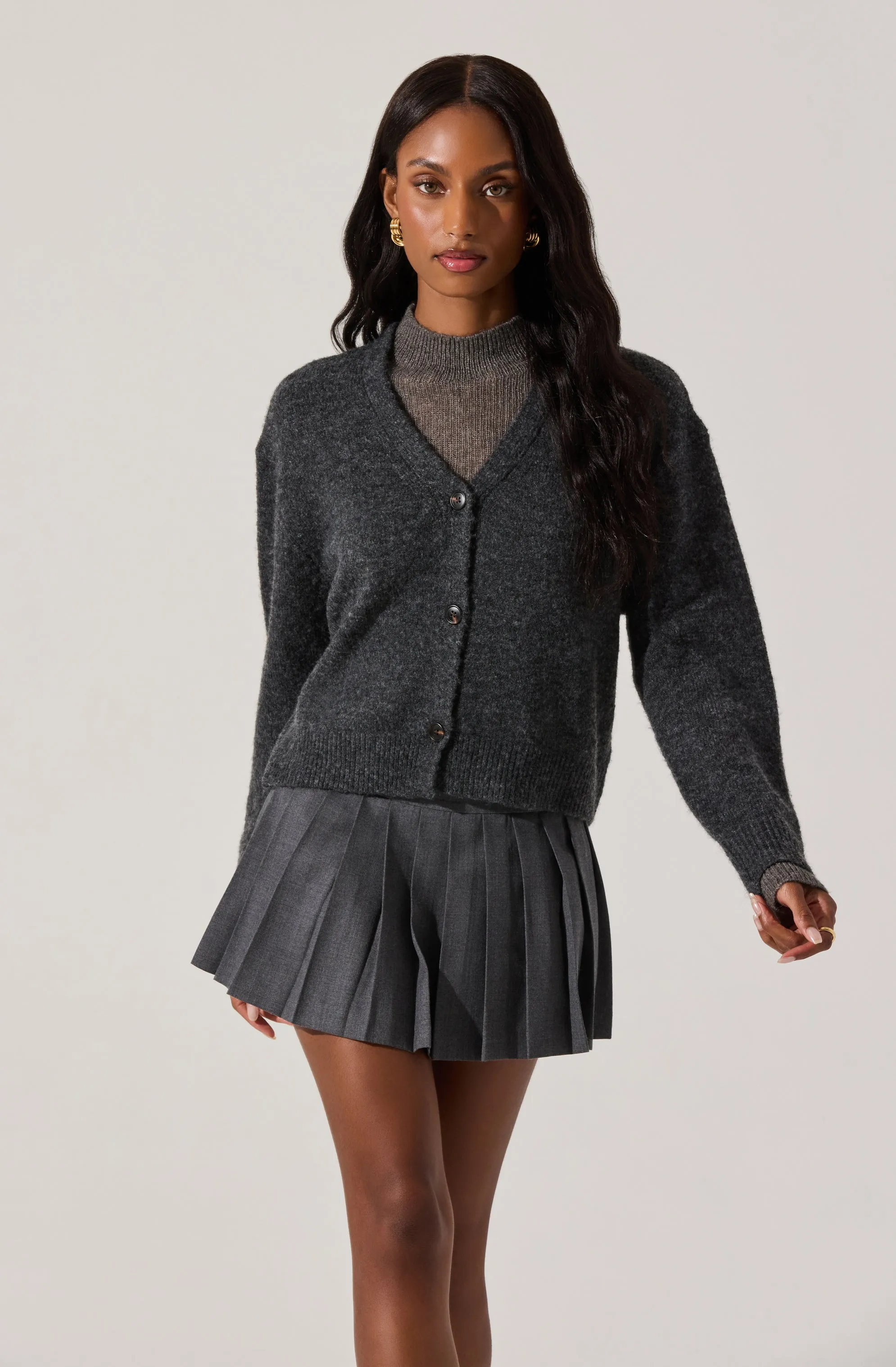 Layered Turtleneck Cardigan Sweater