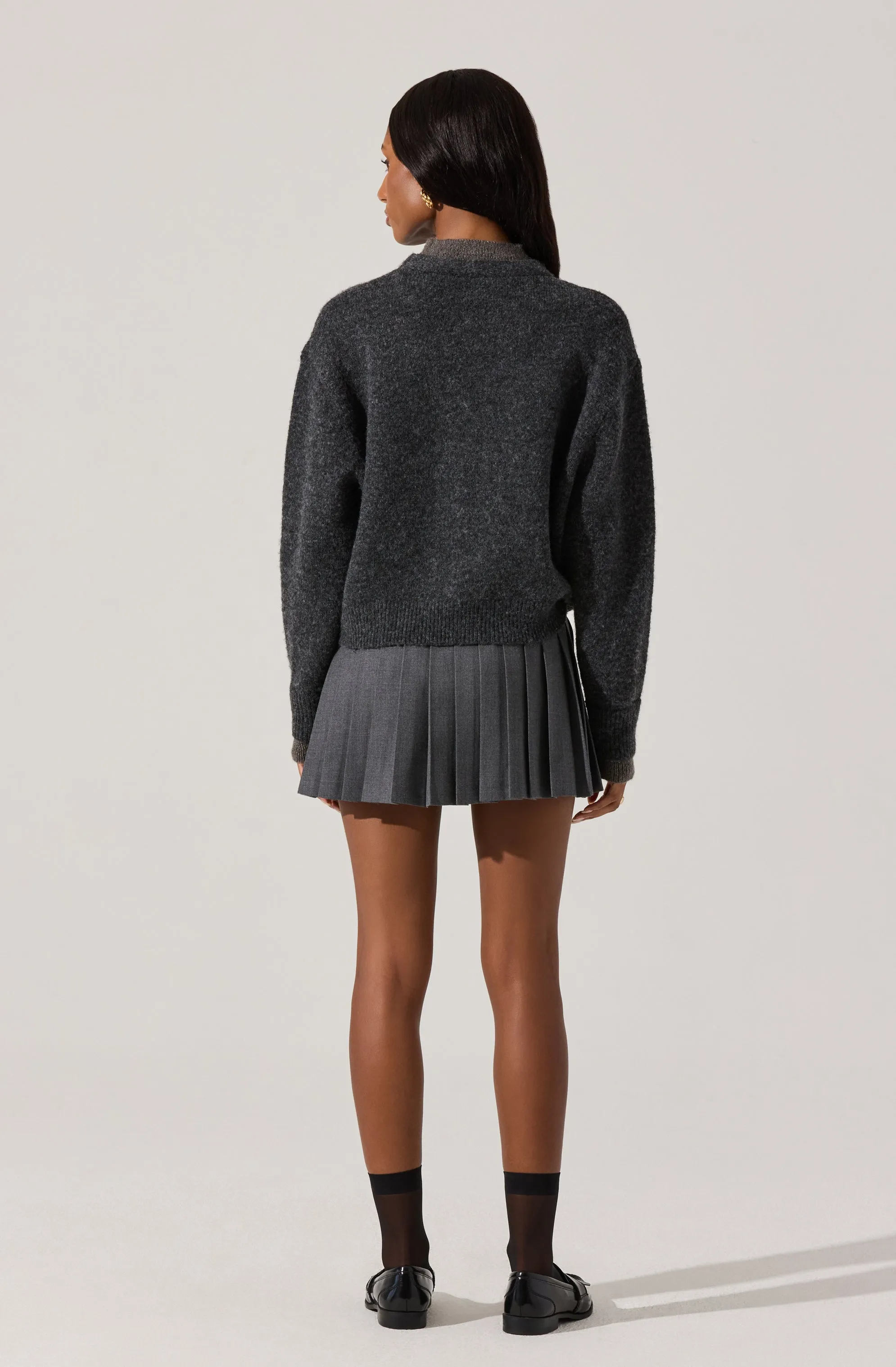 Layered Turtleneck Cardigan Sweater