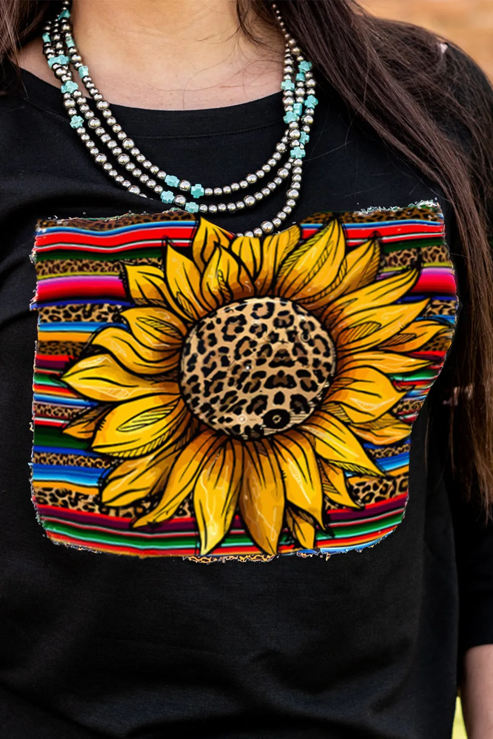 Leopard Sunflower Print Cut-out Pullover Sweatshirt