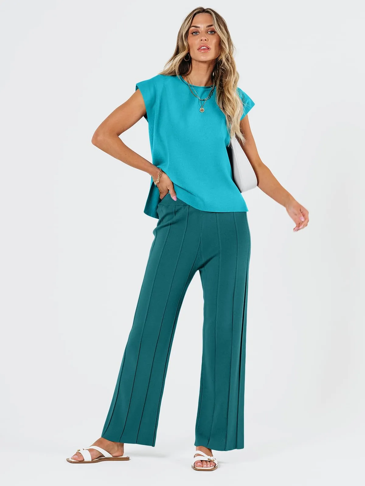 LILLUSORY 2 Piece Outfits for Women Lounge Matching Set Two Piece Knit Tracksuit Sweatsuits Top & Pants