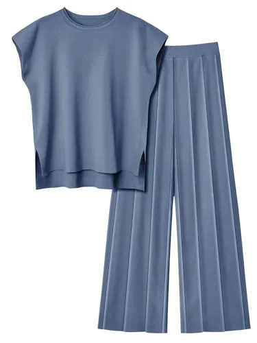 LILLUSORY 2 Piece Outfits for Women Lounge Matching Set Two Piece Knit Tracksuit Sweatsuits Top & Pants