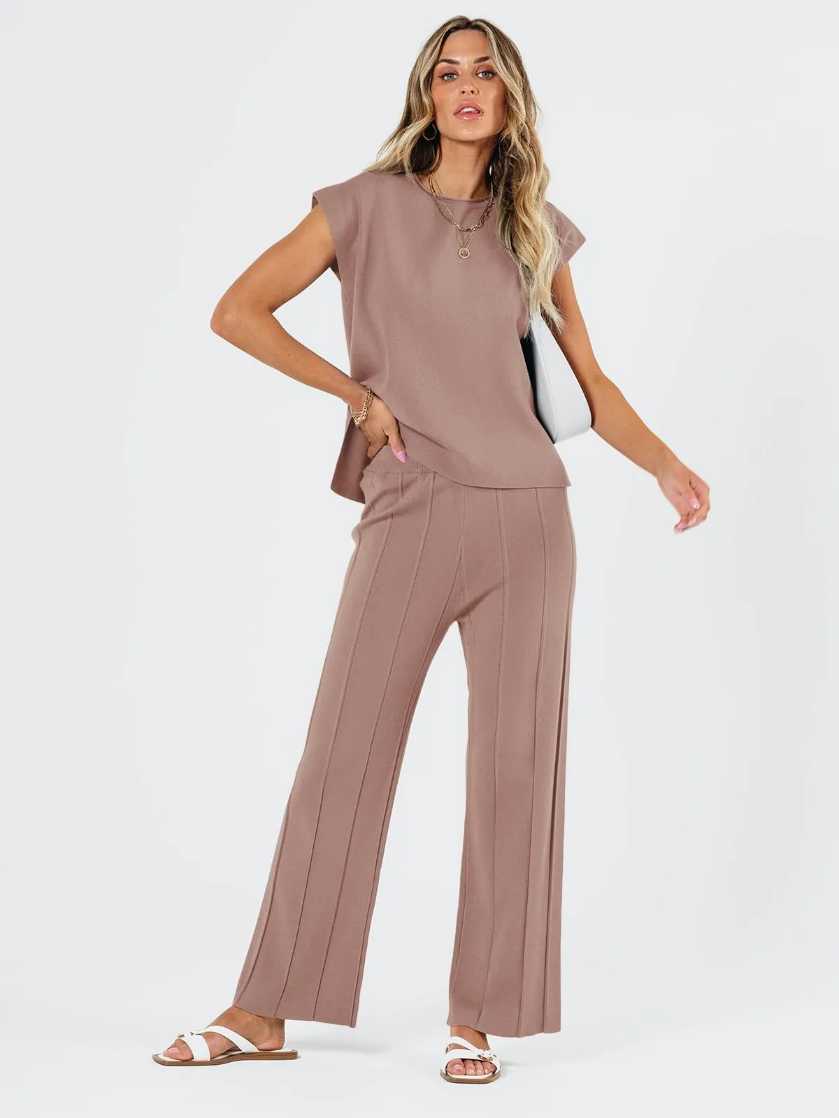 LILLUSORY 2 Piece Outfits for Women Lounge Matching Set Two Piece Knit Tracksuit Sweatsuits Top & Pants