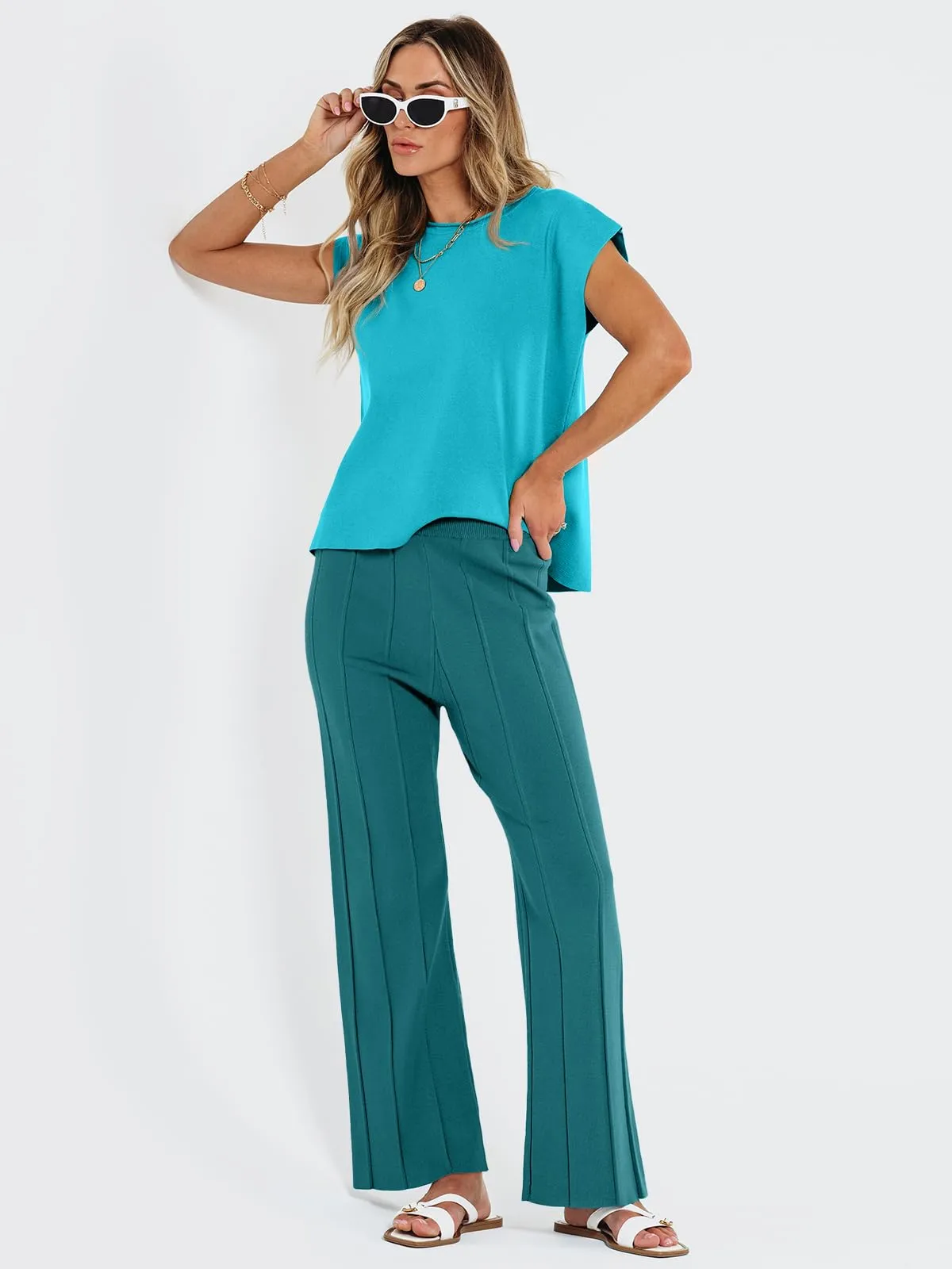LILLUSORY 2 Piece Outfits for Women Lounge Matching Set Two Piece Knit Tracksuit Sweatsuits Top & Pants