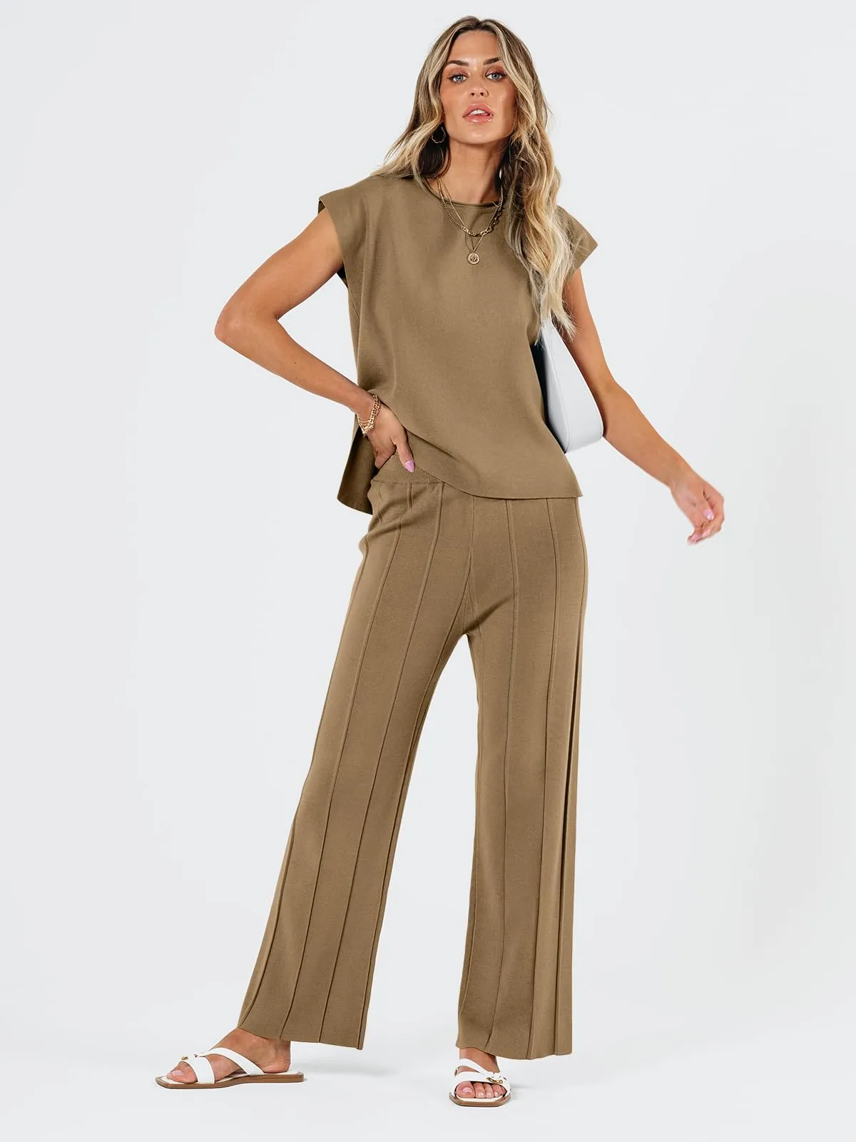 LILLUSORY 2 Piece Outfits for Women Lounge Matching Set Two Piece Knit Tracksuit Sweatsuits Top & Pants