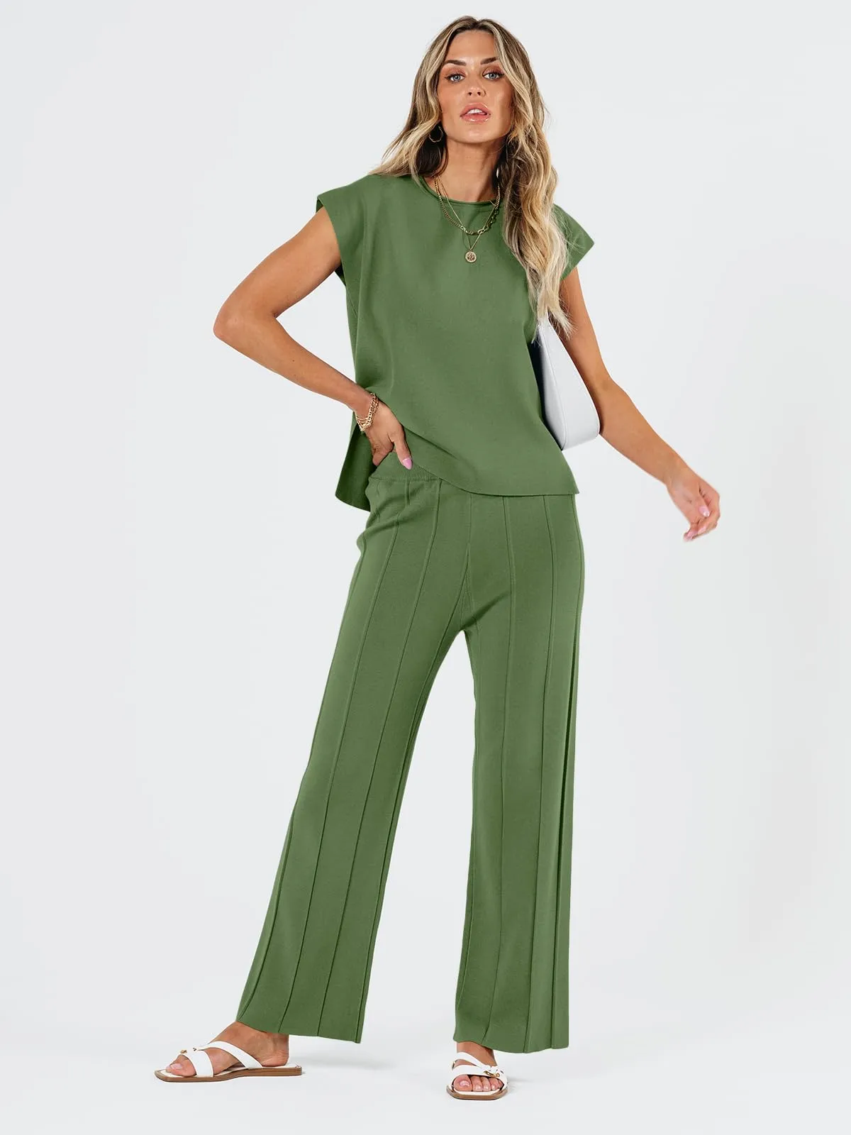 LILLUSORY 2 Piece Outfits for Women Lounge Matching Set Two Piece Knit Tracksuit Sweatsuits Top & Pants