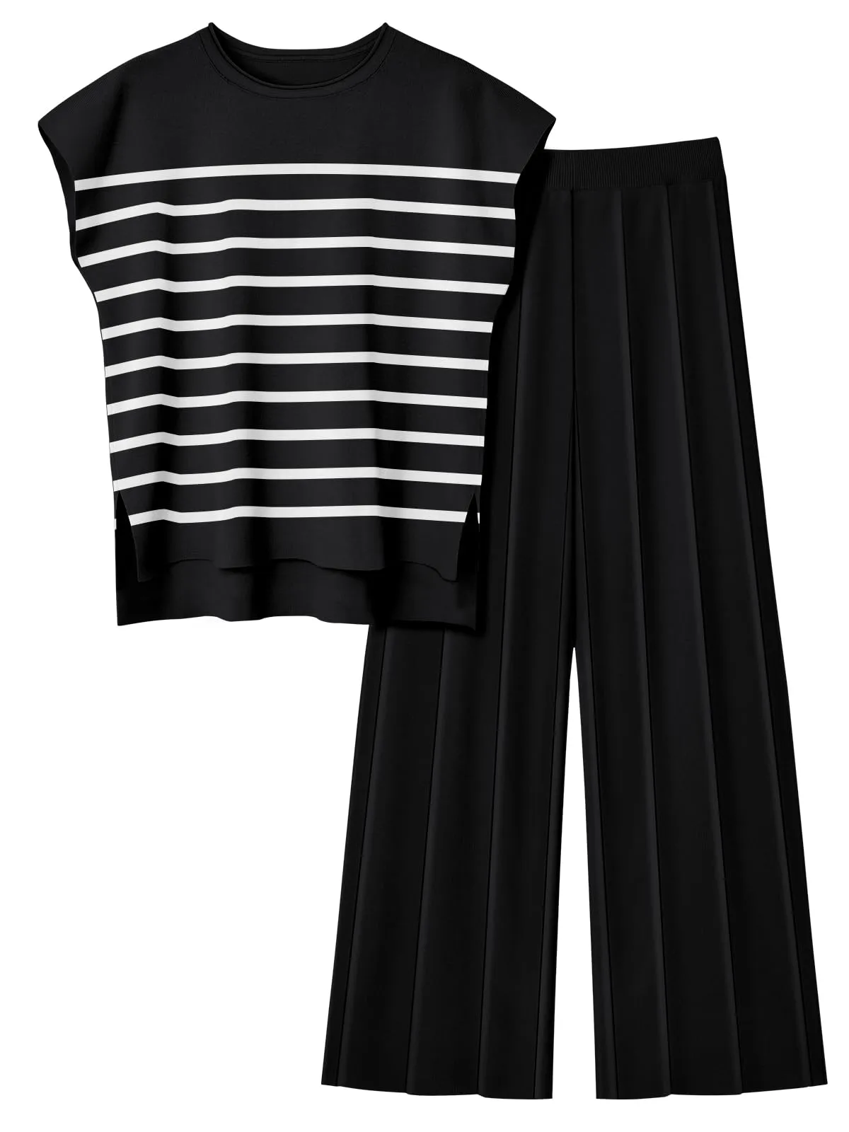 LILLUSORY 2 Piece Outfits for Women Lounge Matching Set Two Piece Knit Tracksuit Sweatsuits Top & Pants