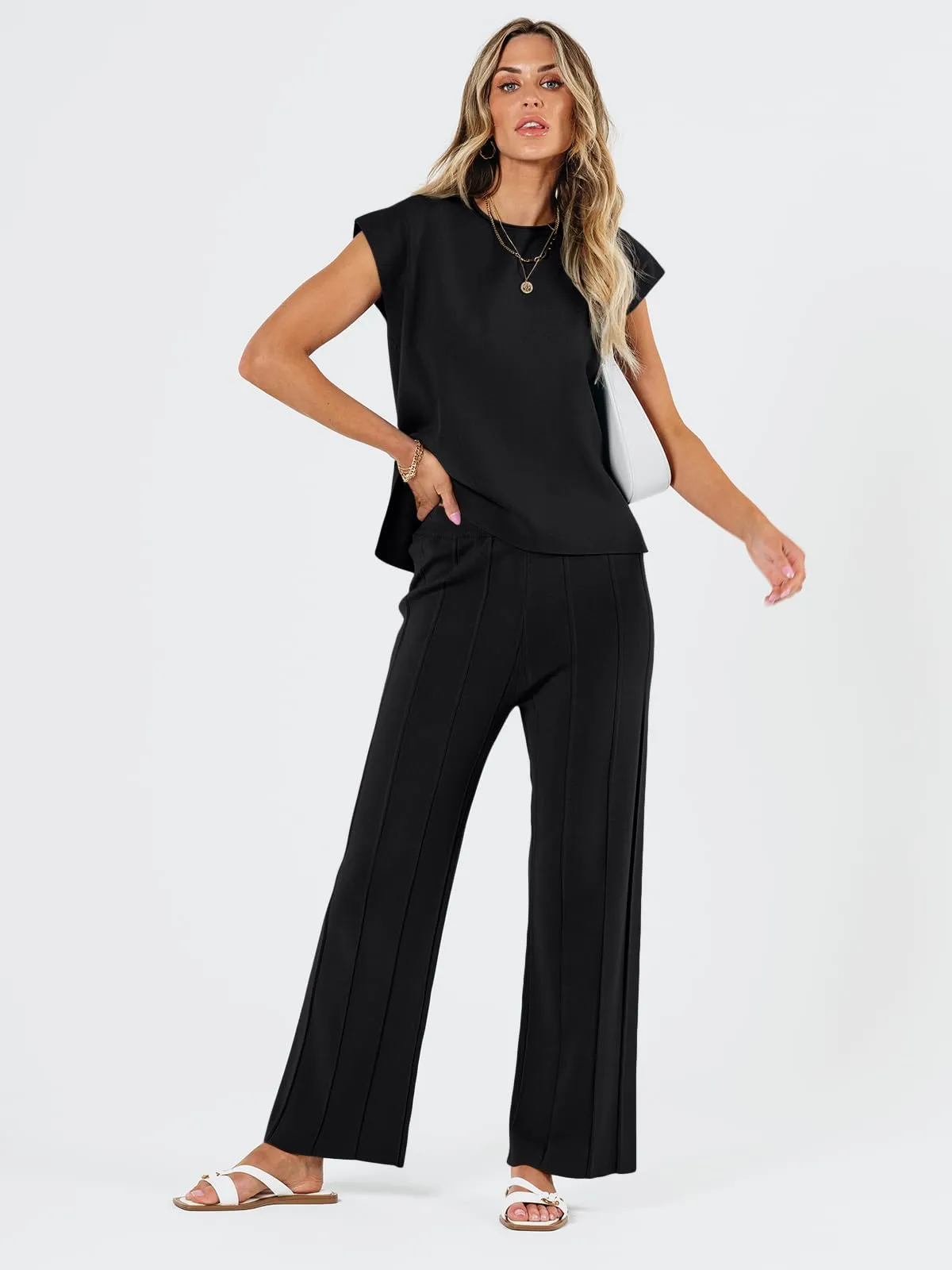 LILLUSORY 2 Piece Outfits for Women Lounge Matching Set Two Piece Knit Tracksuit Sweatsuits Top & Pants