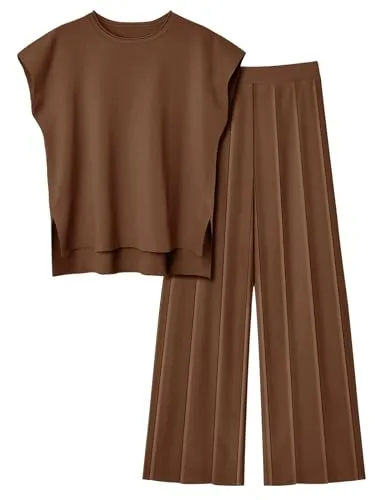 LILLUSORY 2 Piece Outfits for Women Lounge Matching Set Two Piece Knit Tracksuit Sweatsuits Top & Pants