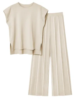 LILLUSORY 2 Piece Outfits for Women Lounge Matching Set Two Piece Knit Tracksuit Sweatsuits Top & Pants