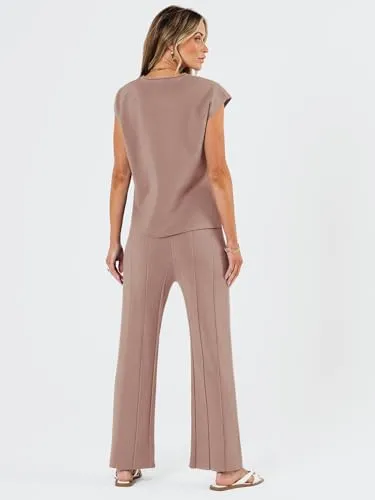 LILLUSORY 2 Piece Outfits for Women Lounge Matching Set Two Piece Knit Tracksuit Sweatsuits Top & Pants