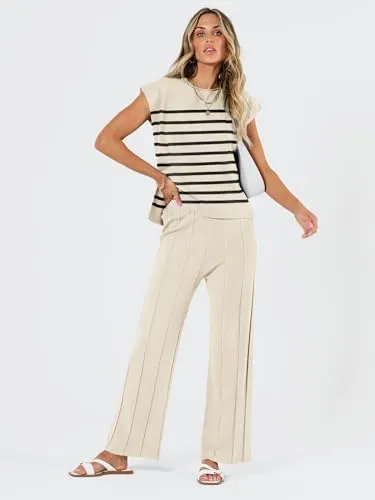 LILLUSORY 2 Piece Outfits for Women Lounge Matching Set Two Piece Knit Tracksuit Sweatsuits Top & Pants