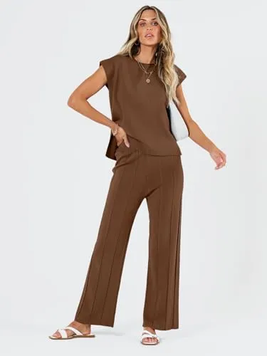 LILLUSORY 2 Piece Outfits for Women Lounge Matching Set Two Piece Knit Tracksuit Sweatsuits Top & Pants