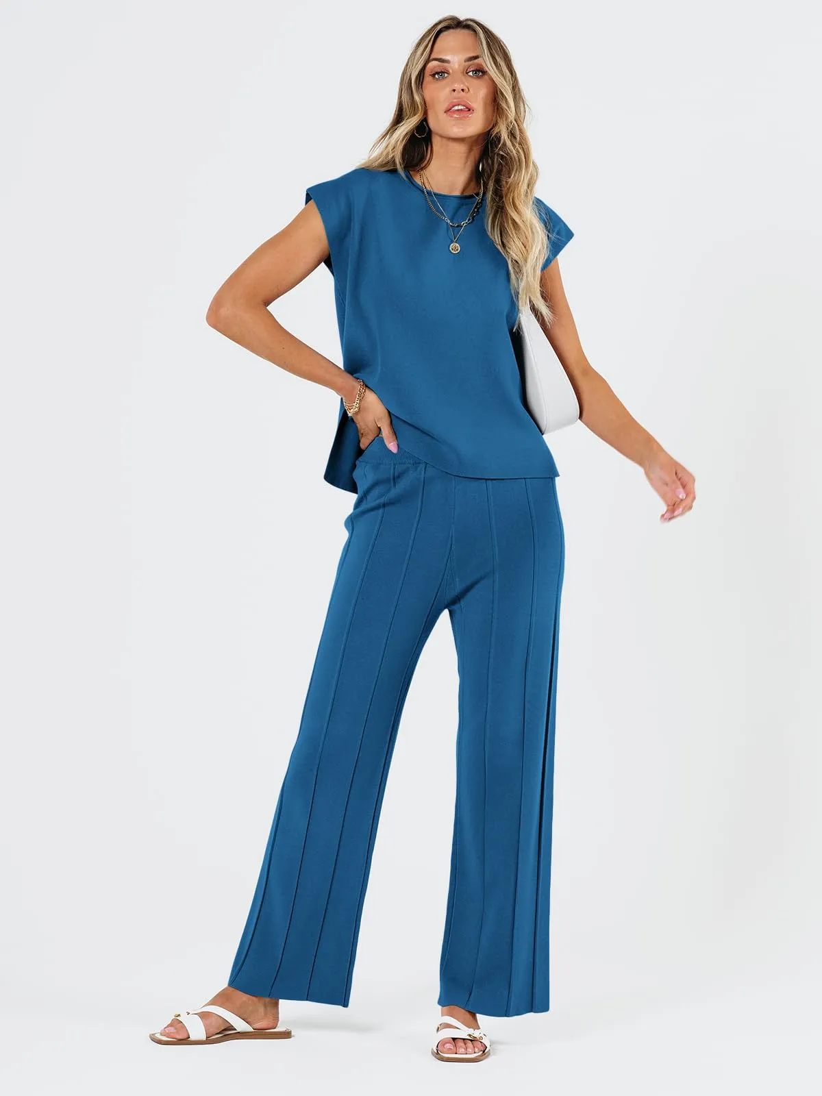 LILLUSORY 2 Piece Outfits for Women Lounge Matching Set Two Piece Knit Tracksuit Sweatsuits Top & Pants