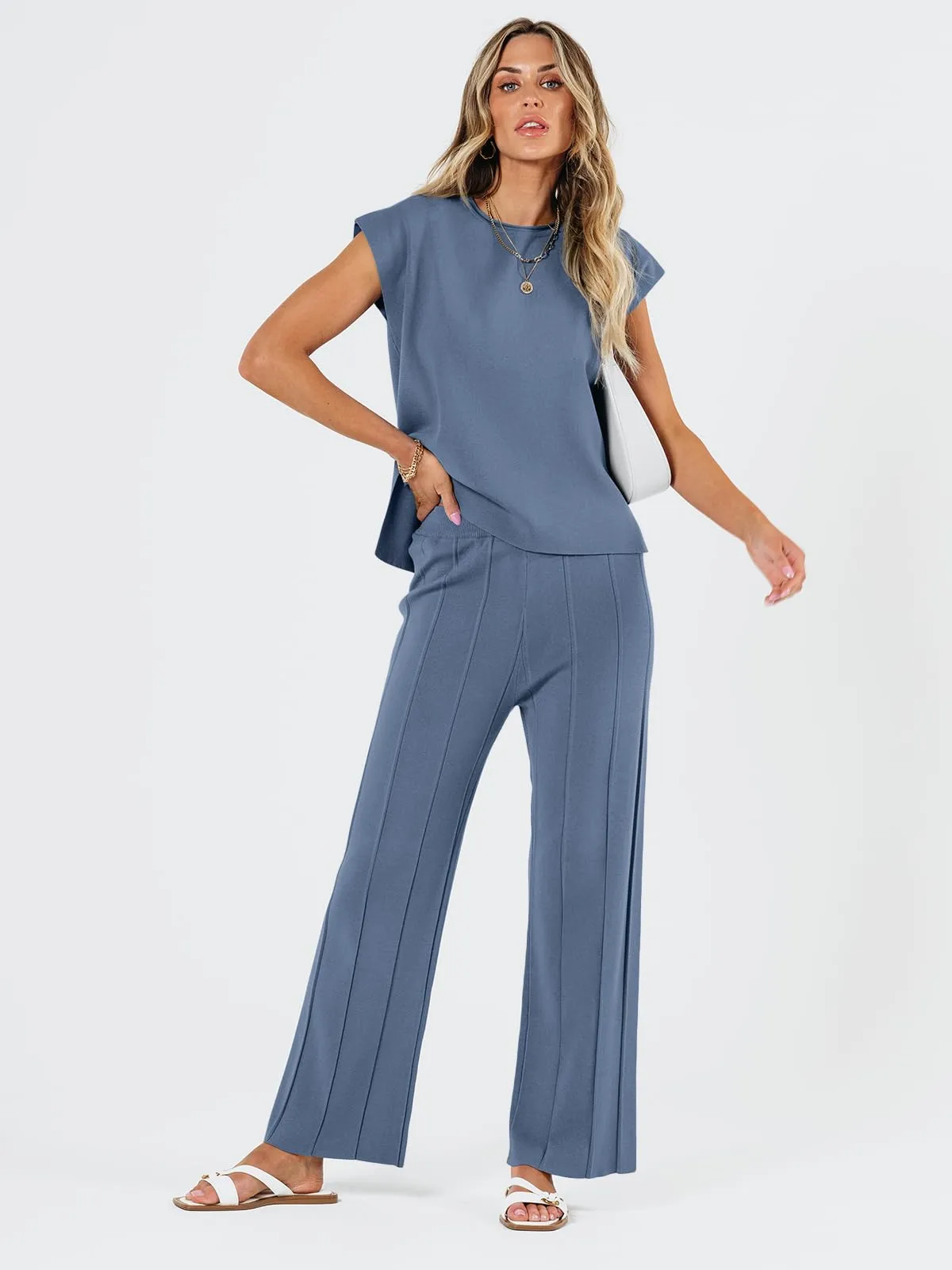 LILLUSORY 2 Piece Outfits for Women Lounge Matching Set Two Piece Knit Tracksuit Sweatsuits Top & Pants