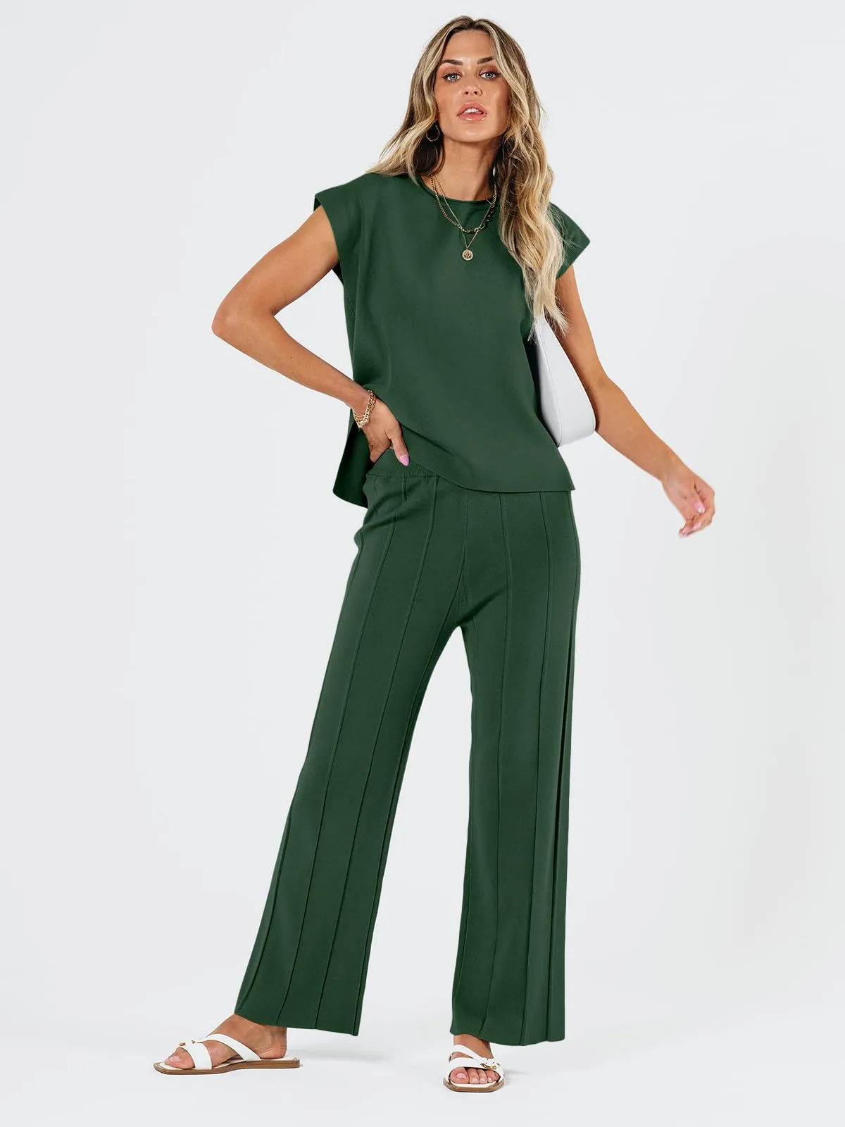 LILLUSORY 2 Piece Outfits for Women Lounge Matching Set Two Piece Knit Tracksuit Sweatsuits Top & Pants