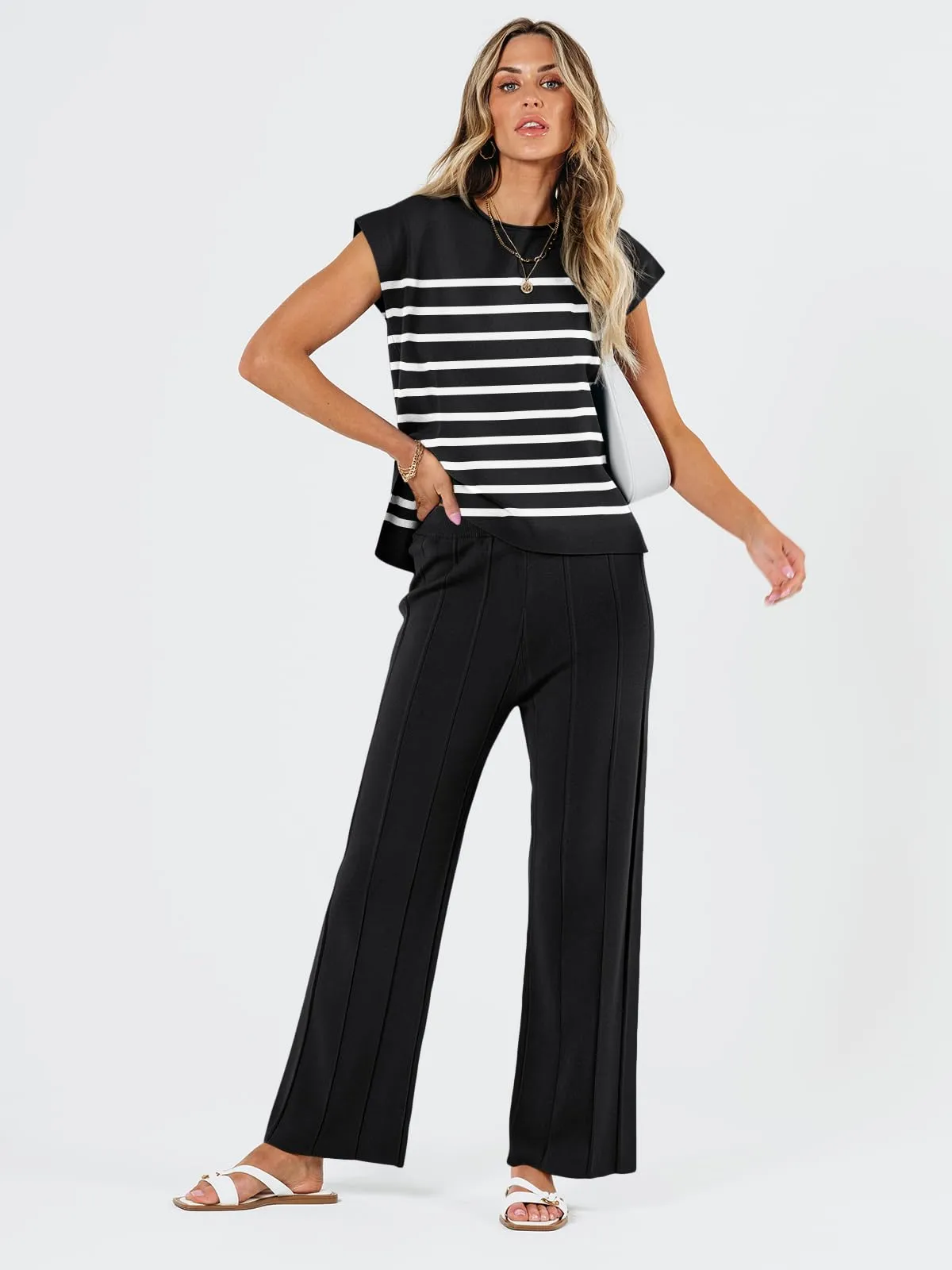 LILLUSORY 2 Piece Outfits for Women Lounge Matching Set Two Piece Knit Tracksuit Sweatsuits Top & Pants
