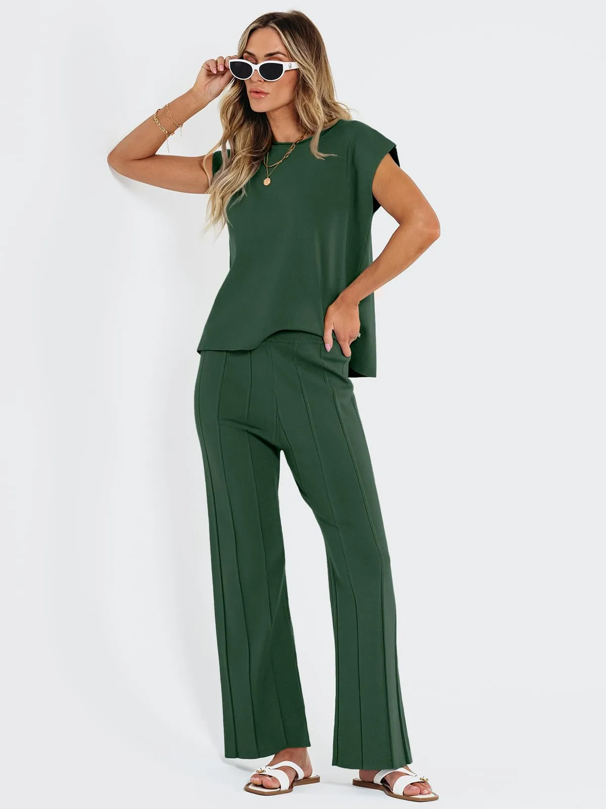LILLUSORY 2 Piece Outfits for Women Lounge Matching Set Two Piece Knit Tracksuit Sweatsuits Top & Pants