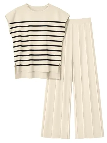 LILLUSORY 2 Piece Outfits for Women Lounge Matching Set Two Piece Knit Tracksuit Sweatsuits Top & Pants