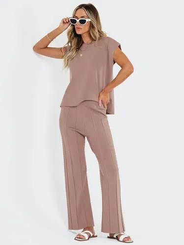 LILLUSORY 2 Piece Outfits for Women Lounge Matching Set Two Piece Knit Tracksuit Sweatsuits Top & Pants