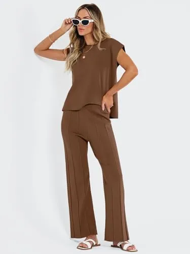 LILLUSORY 2 Piece Outfits for Women Lounge Matching Set Two Piece Knit Tracksuit Sweatsuits Top & Pants