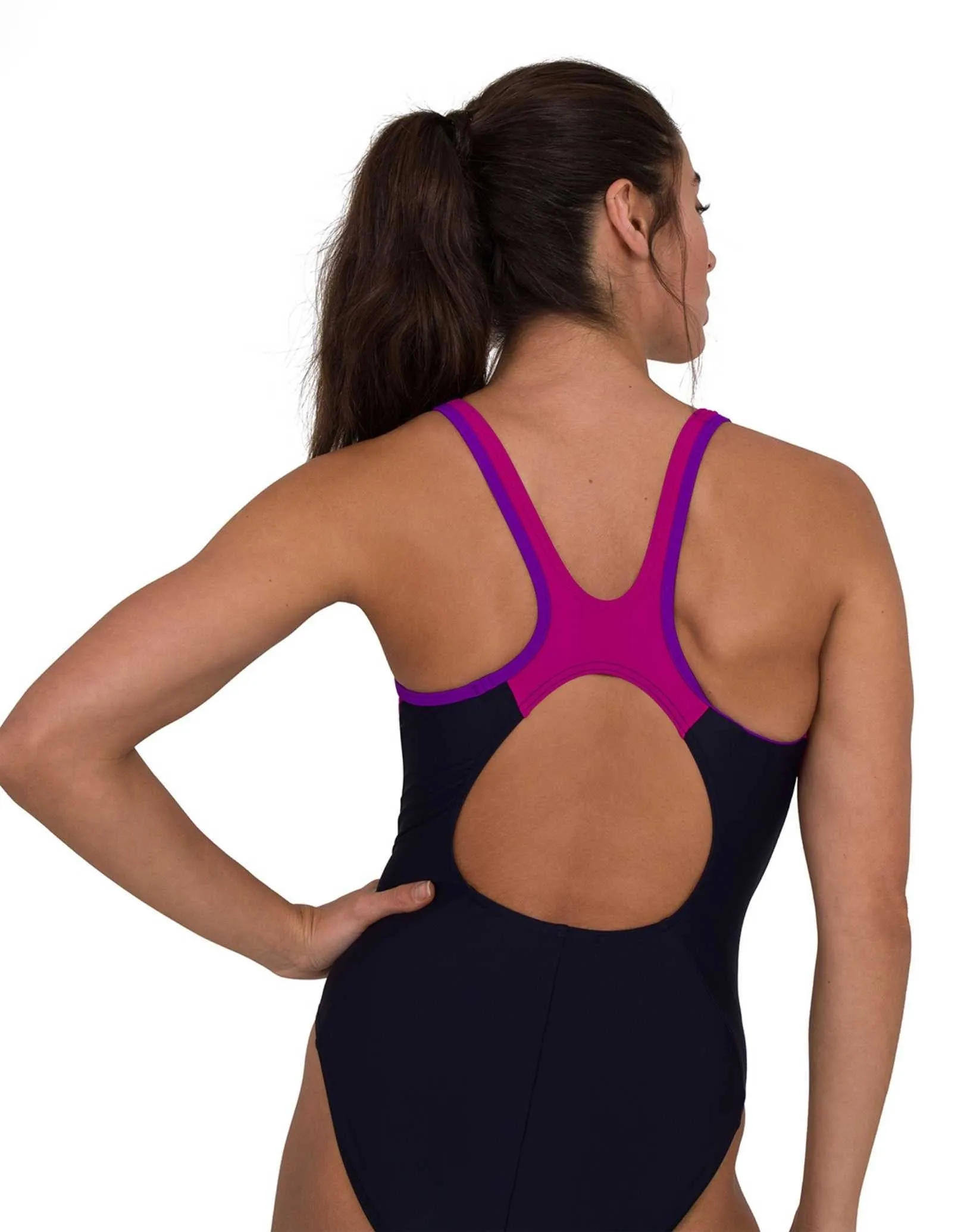 Logo Splice Muscleback Swimsuit - Navy/Purple