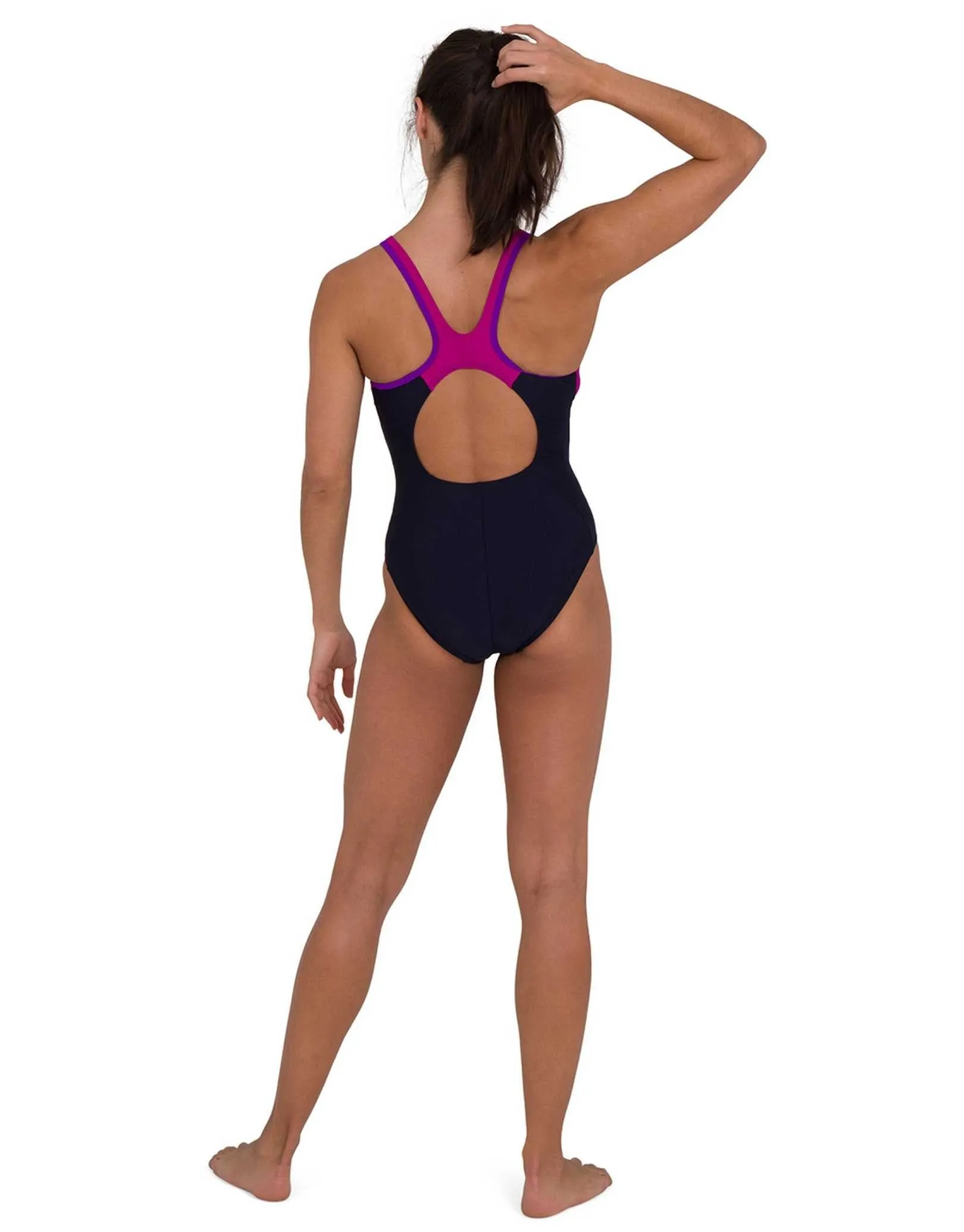 Logo Splice Muscleback Swimsuit - Navy/Purple