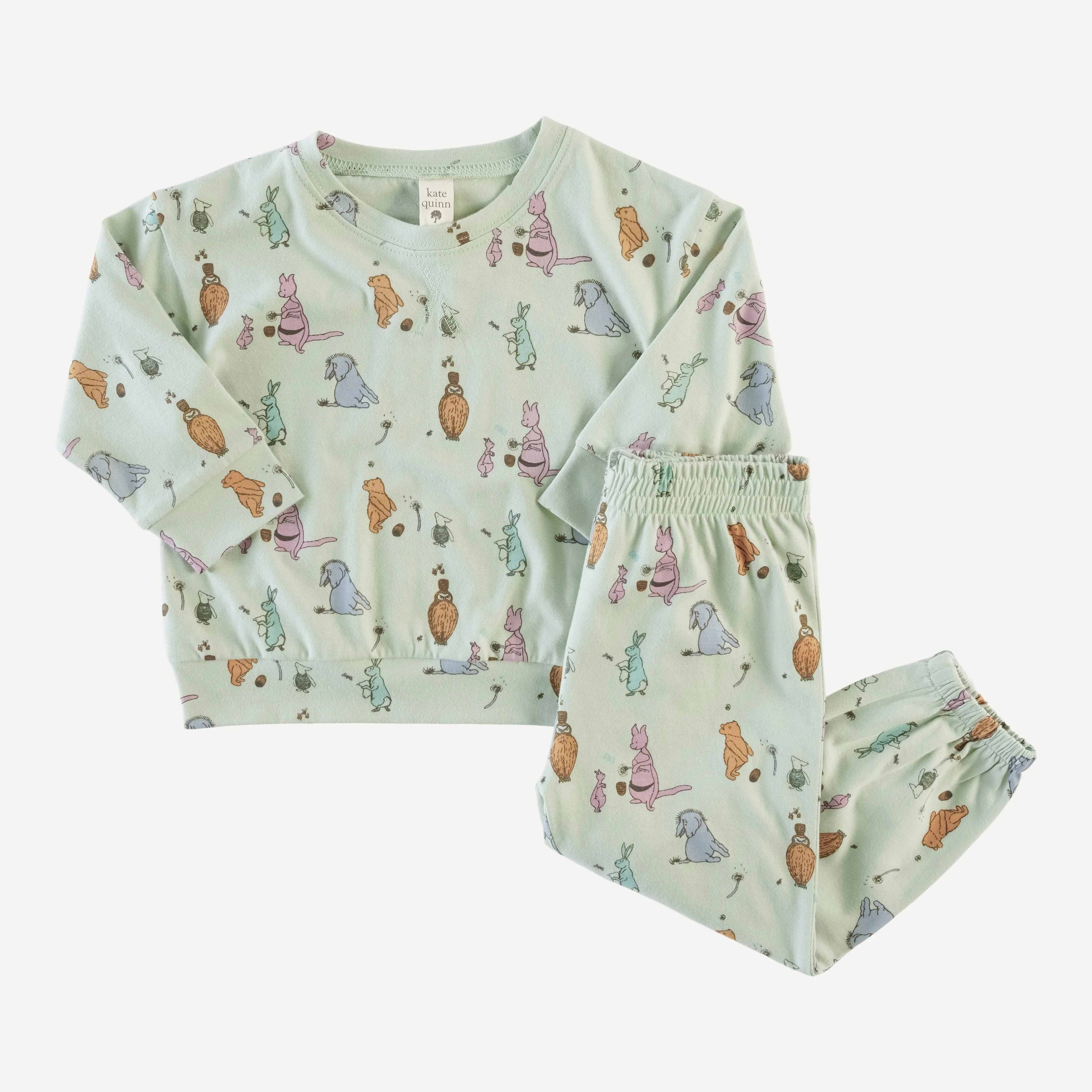 long sleeve boxy topstitch tee   relaxed jogger set | foam green pooh   friends | organic cotton jersey