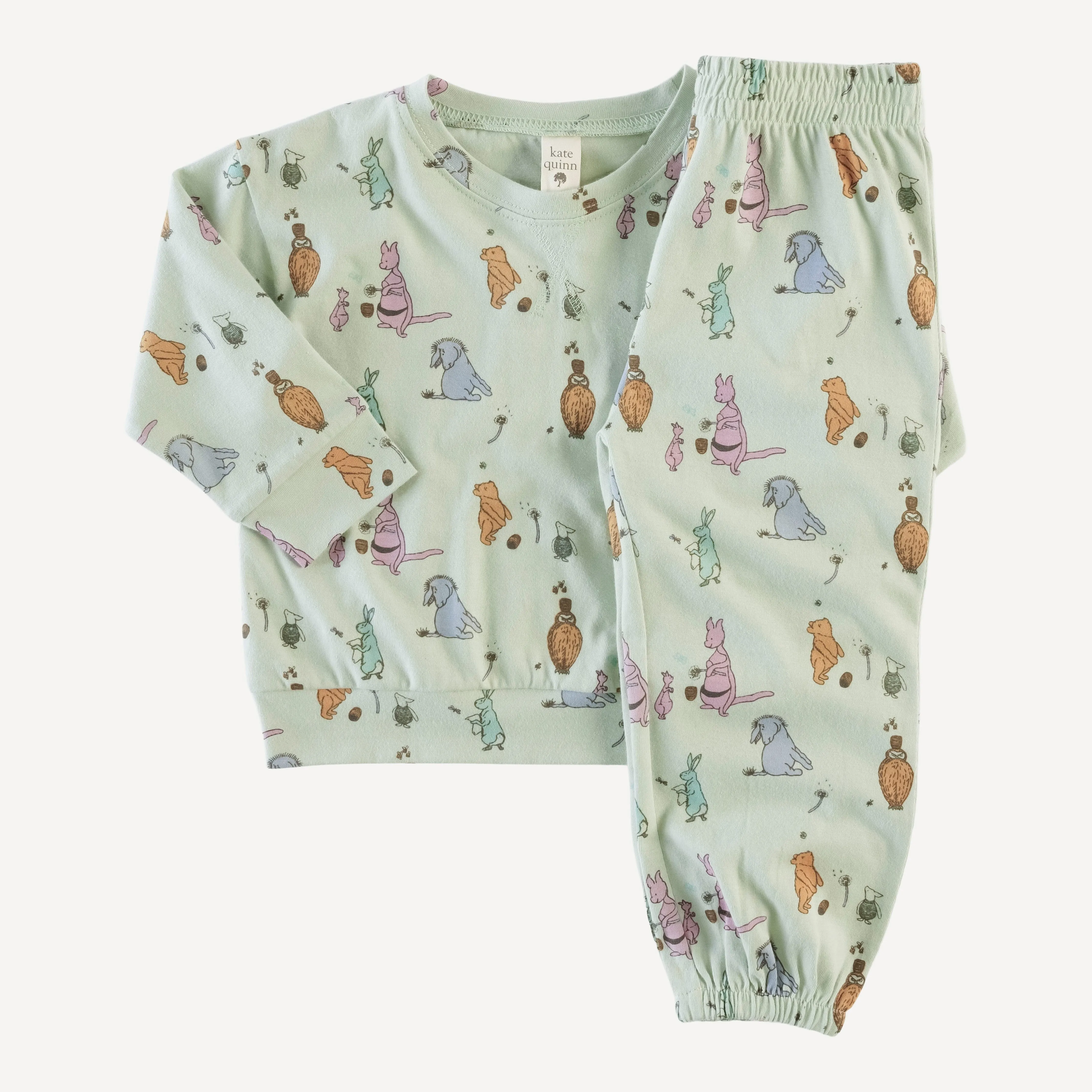long sleeve boxy topstitch tee   relaxed jogger set | foam green pooh   friends | organic cotton jersey