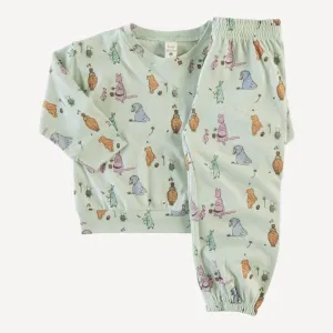 long sleeve boxy topstitch tee   relaxed jogger set | foam green pooh   friends | organic cotton jersey