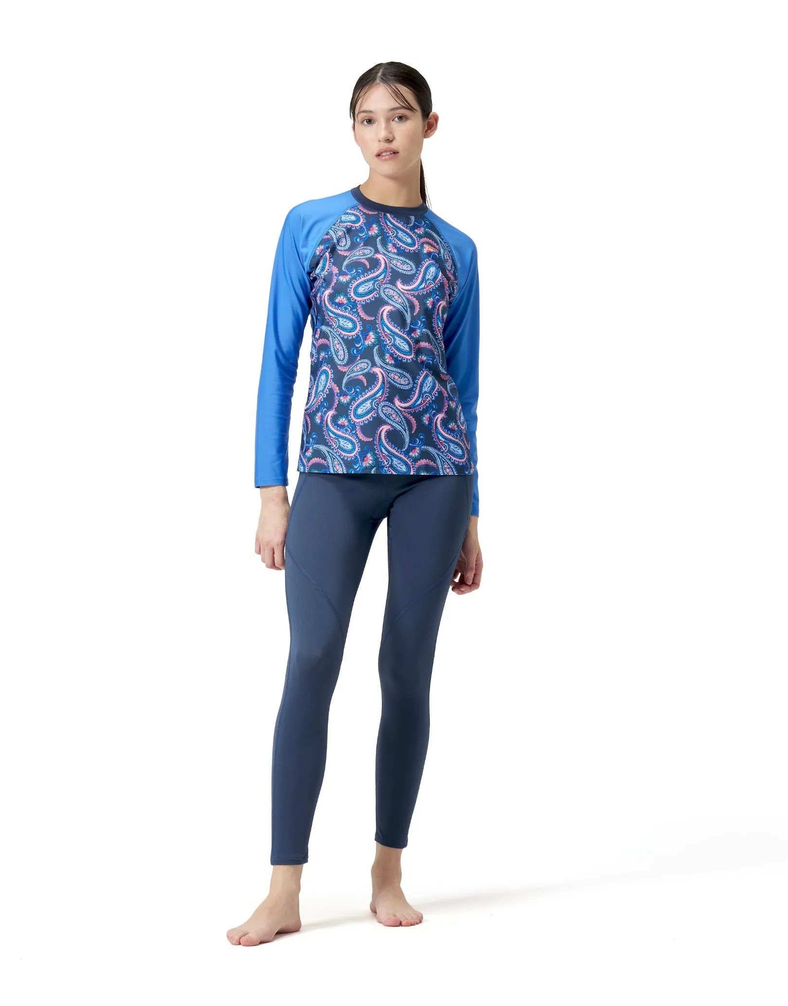 Long Sleeve Panel Printed Swim Tee - Blue/Pink