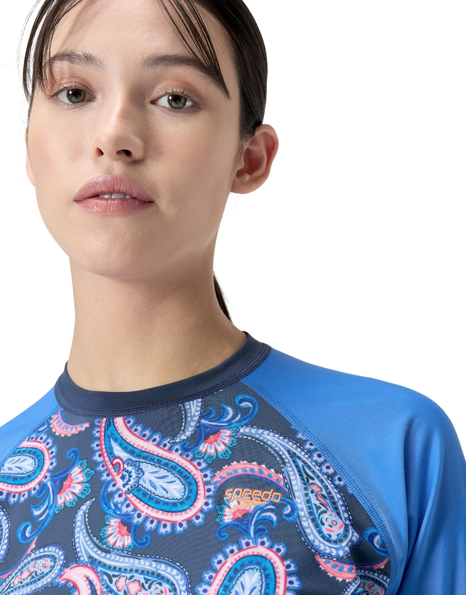 Long Sleeve Panel Printed Swim Tee - Blue/Pink