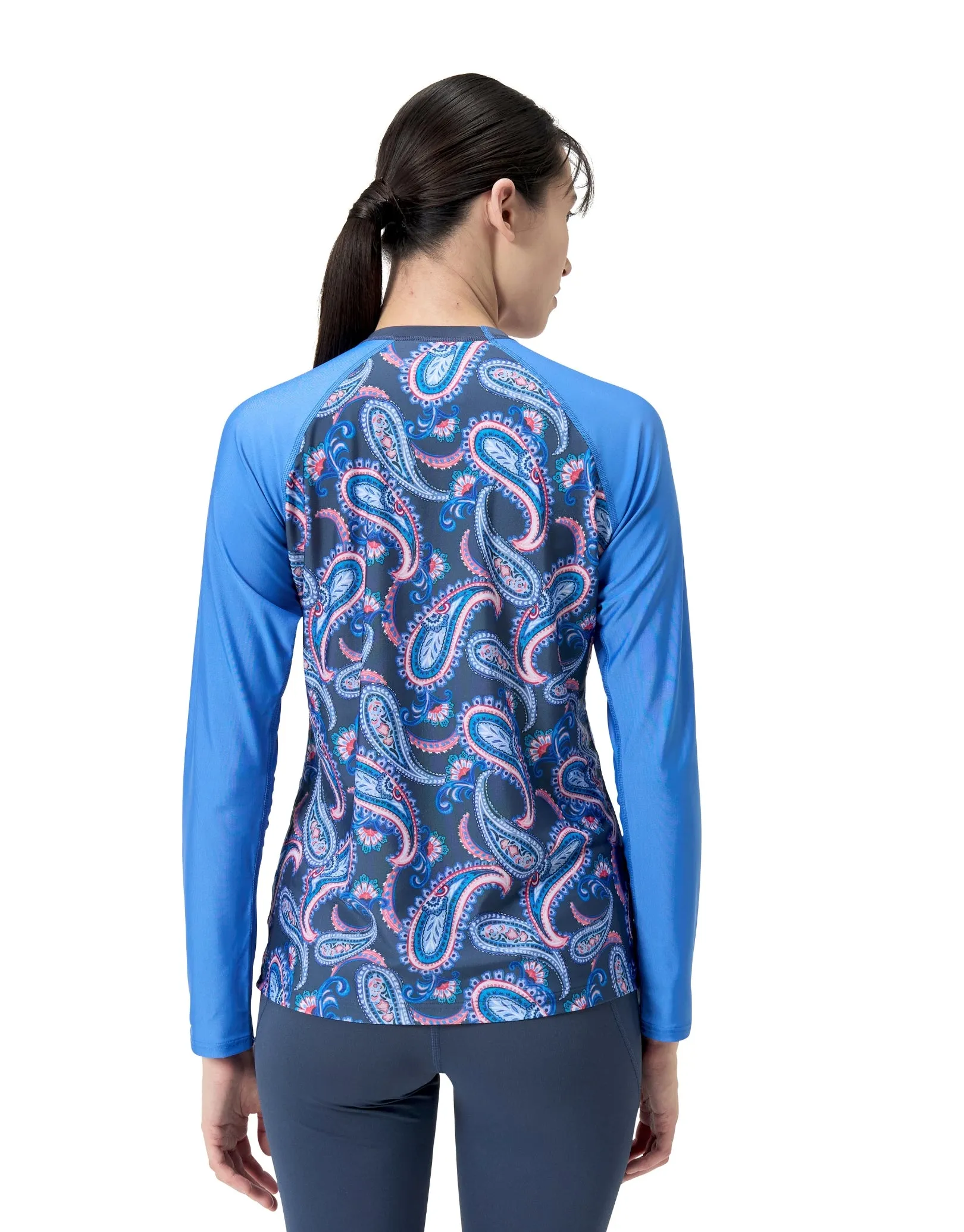 Long Sleeve Panel Printed Swim Tee - Blue/Pink