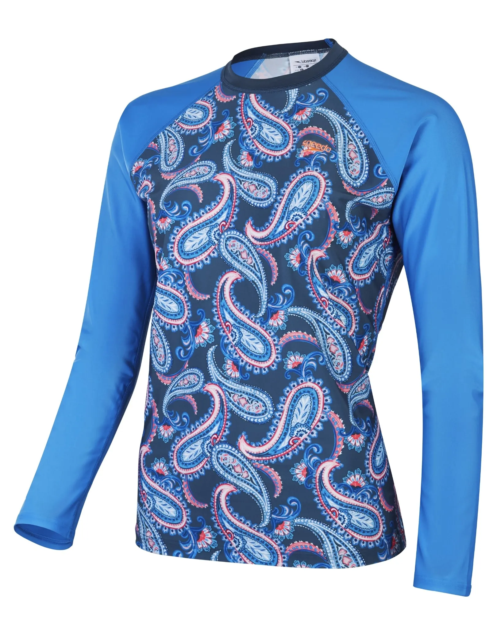 Long Sleeve Panel Printed Swim Tee - Blue/Pink