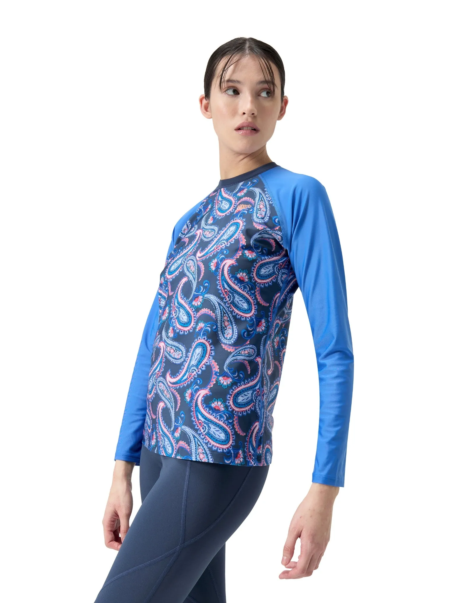 Long Sleeve Panel Printed Swim Tee - Blue/Pink