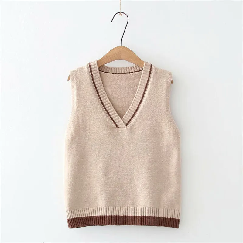 Long Sleeve Shirt   V Neck Vest Two Piece Set UB6187