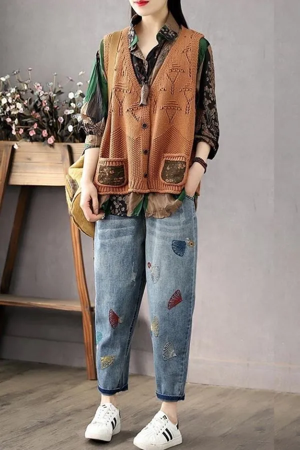 Loose Hand-knit Vest(Fit 88 To 176bs)