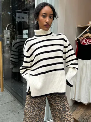 Maisy Striped Turtleneck Sweater in Ivory