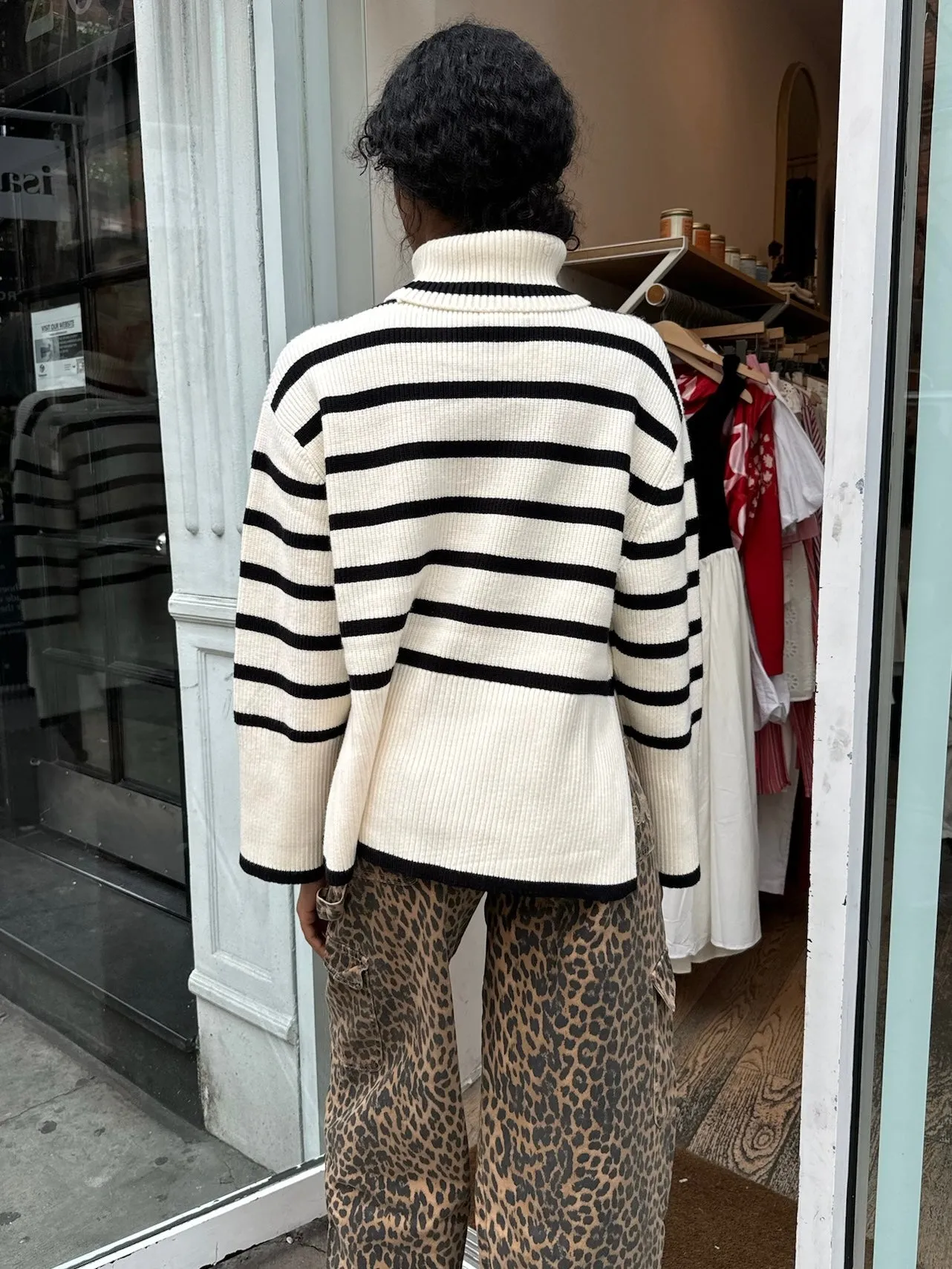 Maisy Striped Turtleneck Sweater in Ivory