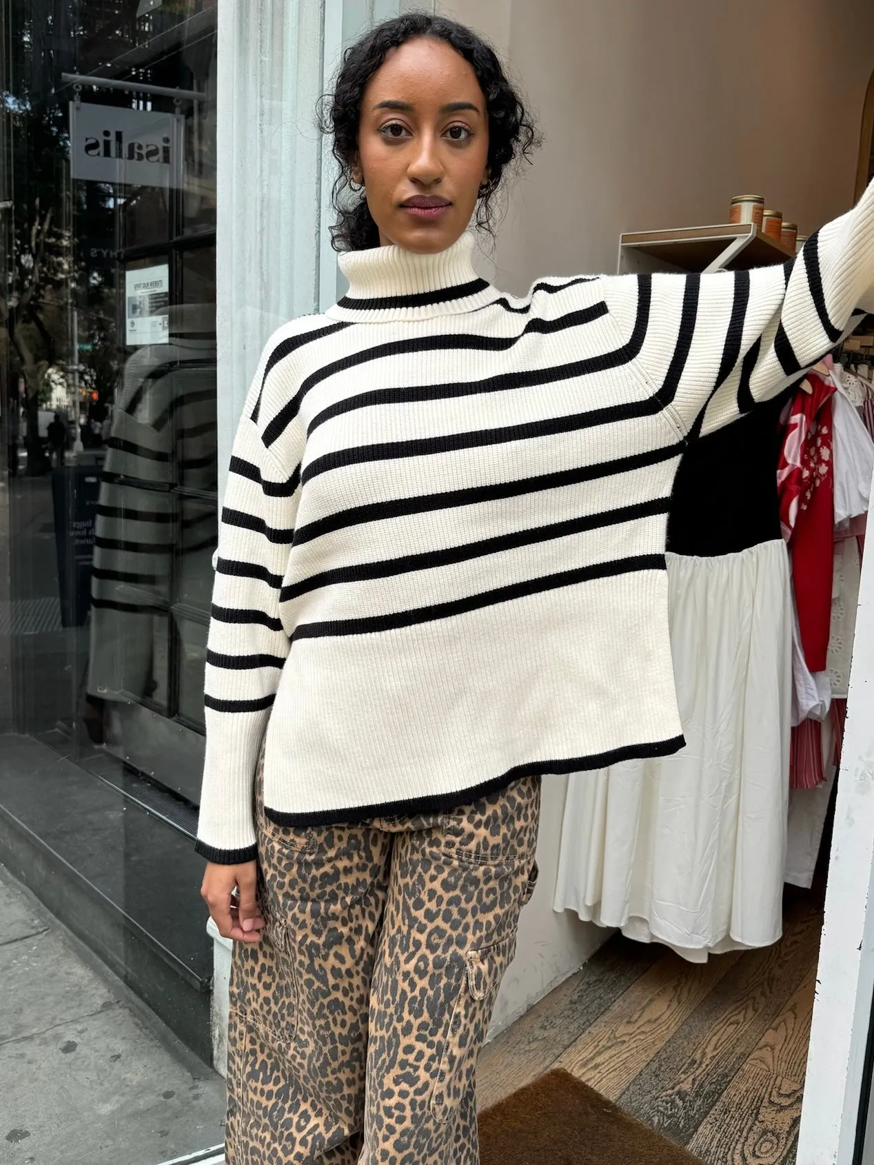 Maisy Striped Turtleneck Sweater in Ivory