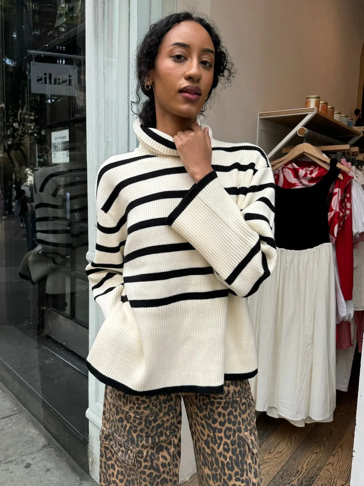 Maisy Striped Turtleneck Sweater in Ivory