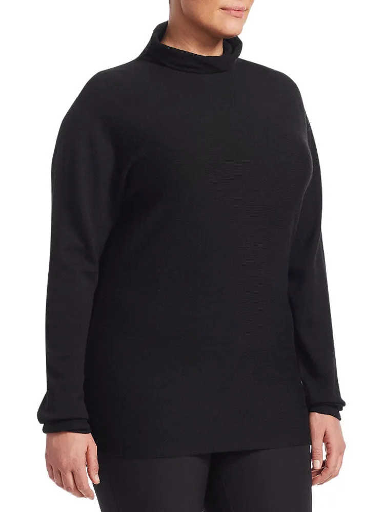 MARINA RINALDI Women's Black Azteco Turtleneck Sweater $565 NWT